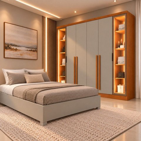 Conjunto Casal Guarda Roupa Portugal Reflecta e Cama Casal Monaco Yescasa