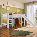 Ver imagem 3 de Cama Infantil Elevada com Escorregador Branco com Cortina Estampada Zoo Branco