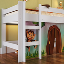 Ver imagem 5 de Cama Infantil Elevada com Escorregador Branco com Cortina Estampada Zoo Branco