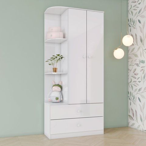 Guarda Roupa Infantil 2 Portas 2 Gavetas com Canto Decorativo Branco Labirinto