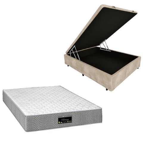 Cama Box Baú Blindada com Colchão Riviera Molas Ensacadas 25cm:suede Bege/casal