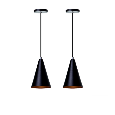 Kit 2 Pendentes Cone P Alumínio Decoração Cor: Preto