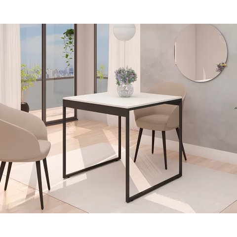 Mesa de Cozinha 2 Lugares Industrial Quadrada 80x80 Pé Metal:off White/preto