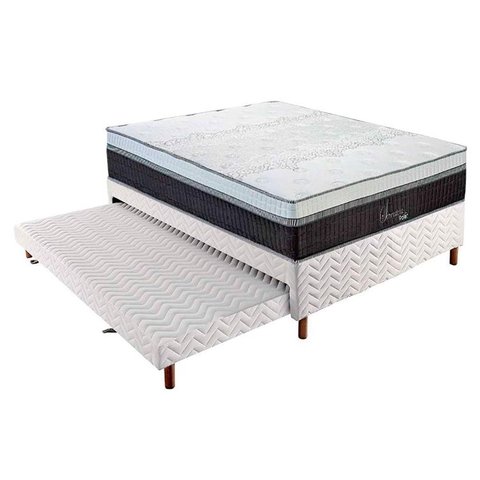 Cama Box c/Auxiliar Casal: Colchão Polar MasterPocket Serenatta 30 + Base CRC Rústico Branco(138x188