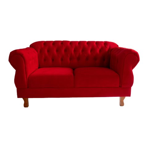Conjunto Sofá Namoradeira Elisabeth Chesterfield Capitone Suede Vermelho Decorativa / Sala, Tv, Esta