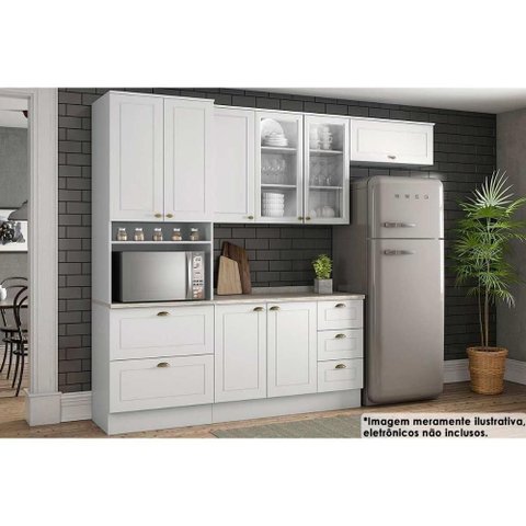 Kit Cozinha Modulada 5 Peças Americana 2aéreos+ 1 Paneleiro +1balcão + 1 Complemento C5p32 Branco
