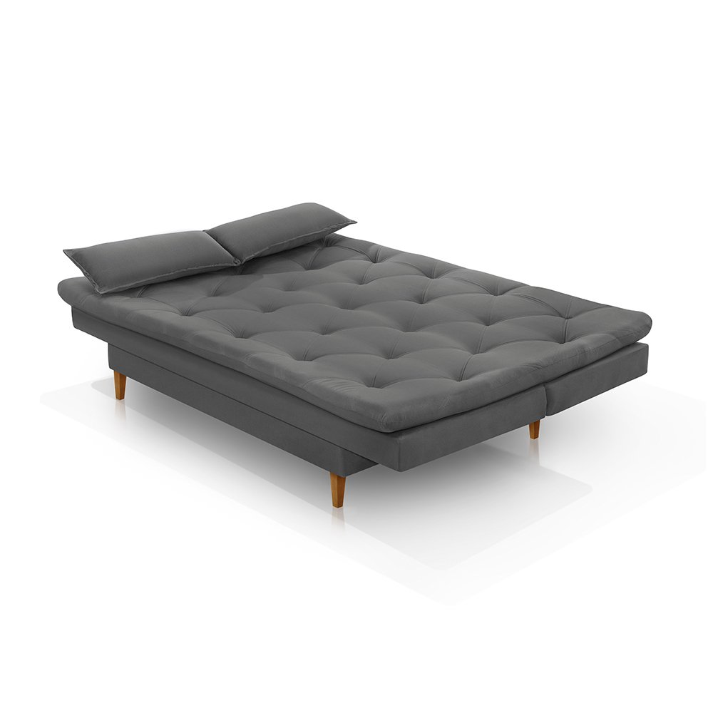 Sofá Cama Casal Amarilis Premium Pés em Madeira Estofado Veludo Cinza - 4