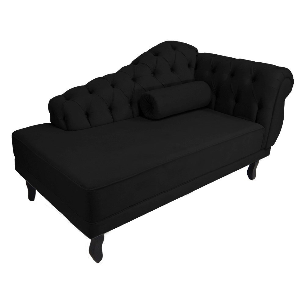 Recamier Decorativo Divã Larissa Lado Esquerdo Couro Preto Pés Madeira Ms Decor - 2