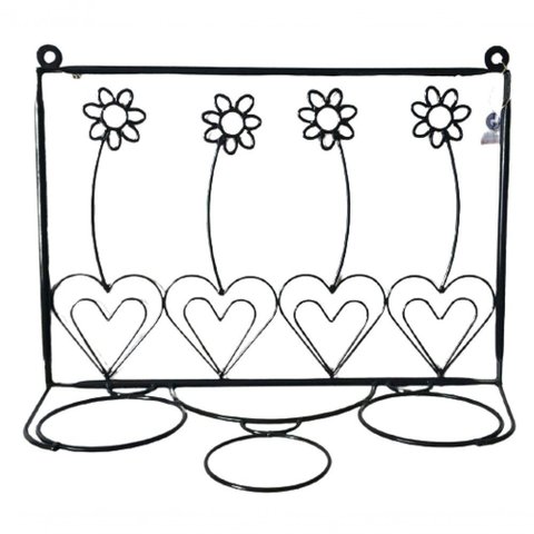 Suporte Ferro para Plantas 3 Vasos na Cor Preta