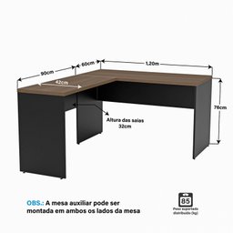 Estação de Trabalho Mesas em L 4 Lugares 120x60 Netmobil - Nogal/preto - 4