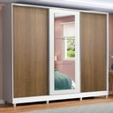 Ver imagem 1 de Guarda-Roupa Casal 100% MDF Madesa Eros 3 Portas de Correr com Espelho com Pés Branco/Rustic/Branco