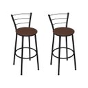 Ver imagem 1 de Kit 2 Banquetas Altas Preta com Encosto Assento Marrom
