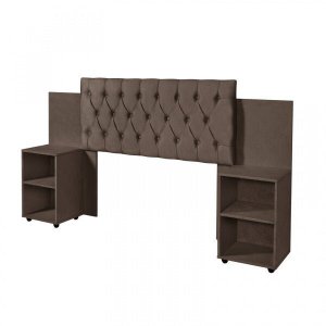 Cabeceira para Cama Box Aveludada com Mesa de Apoio Classic 
