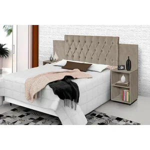 Cabeceira para Cama Box Aveludada com Mesa de Apoio Classic 