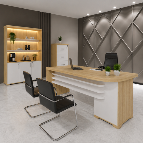 Conjunto Escritório Artany: Mesa, Estante c/ LED e Arquivo