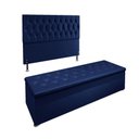 Ver imagem 1 de Cabeceira Casal E Recamier Baú 1,60m Madrid Suede Azul