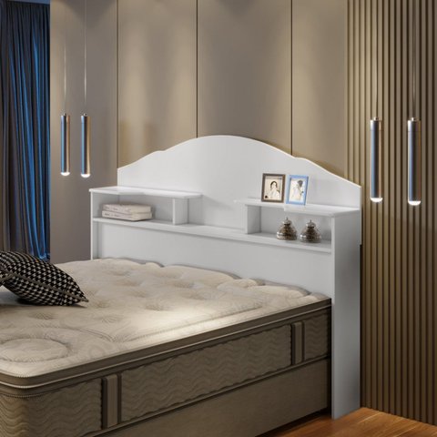 Cabeceira para Cama Box Casal com 2 Nichos Evelyn Branco