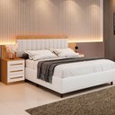 Ver imagem 2 de Cabeceira Estofada Império com 2 Mesas de Cabeceiras e 6 Gavetas Benetil Cinamomo-off White