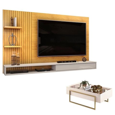 Painel para Tv Suspenso Bento Cedro Bali e Mesa de Centro Petri Bali – Dj Móveis