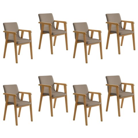 Kit 8 Cadeiras com Braço para Sala de Jantar com Pés Madeira Maciça Flora