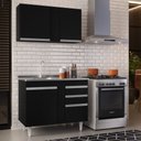 Ver imagem 3 de Armário Aéreo Indiana e Balcão Gabinete 100cm com Pia Inox Luziania Preto - Lumil Lumil Móveis India