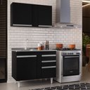 Ver imagem 1 de Armário Aéreo Indiana e Balcão Gabinete 100cm com Pia Inox Luziania Preto - Lumil Lumil Móveis India