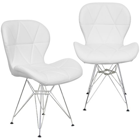 Kit 2 Cadeiras Charles Eames Slim Eiffel Base Metal Cromado - Branco
