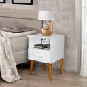 Ver imagem 1 de Mesa de Cabeceira Per Estilo Retrô com Pés em Madeira 1 Gaveta Cor Branco Rm