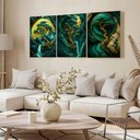 Ver imagem 3 de Kit 3 Quadro Decorativo Abstrato Jade Verde Dourado Efeito Qualidade Premium Luxo 28x20cm