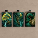 Ver imagem 2 de Kit 3 Quadro Decorativo Abstrato Jade Verde Dourado Efeito Qualidade Premium Luxo 28x20cm