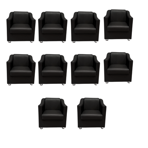 Kit 10 Poltronas Sofia Decorativa para Recepção Preta Corino