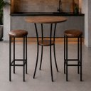 Ver imagem 1 de Conjunto Mesa Alta Bistrô Porto com 2 Banquetas Estofadas Kassel Cor Marrom - Kmj