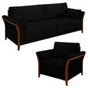 Ver imagem 1 de Kit Sofá Living 3 Lugares e Poltrona 102cm Pés Madeira Roya M22 Veludo Preto - Mpozenato