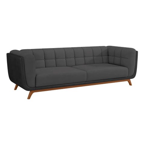 Sofá 2 Lugares 200cm Coin Courino Preto | Veludo Cinza - Sallar Home
