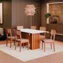 Ver imagem 2 de Kit Mesa Jantar Santiago 160 com Tampo de Vidro e 6 Cadeiras Cinamomo/branco/nevoa Boucle