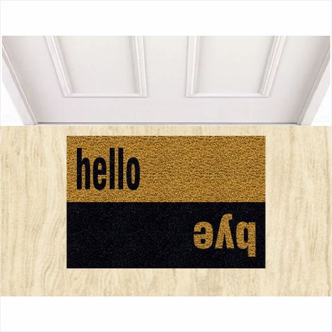 Tapete Capacho Hello Bye 60x40 Cm Ouro Antiderrapante.