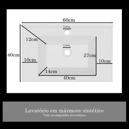 Lavatório para Banheiro 60x40 Quadri Branco Mármore Sintético - 4