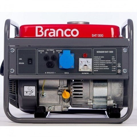 Gerador À Gasolina B4T-1300 1,3KVA Monofásico 110V Branco Vermelho