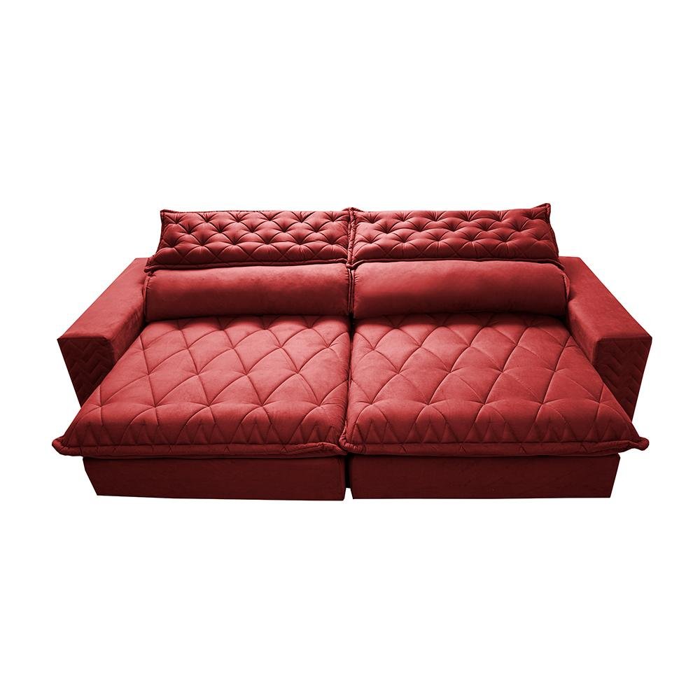 Sofá Retrátil e Reclinável 3,15m Molas Ensacadas Cama inBox Spazus com Bordado 3D Velusoft Vermelho - 5