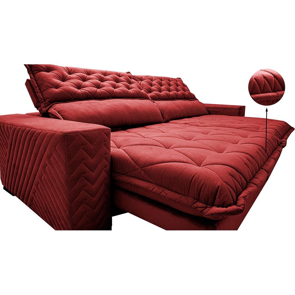 Sofá Retrátil e Reclinável 3,15m Molas Ensacadas Cama inBox Spazus com Bordado 3D Velusoft Vermelho - 4