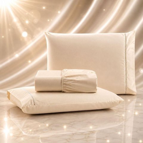 Jogo de Cama Quality King 3 Peças Micropercal 600 Fios 100% Poliéster Bege Casa Show Enxovais