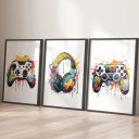 Ver imagem 1 de Kit 3 Quadros Decorativos Infantil | Jogos | Quarto Menino - Player NO2 - 30x40 - Moldura Madeira
