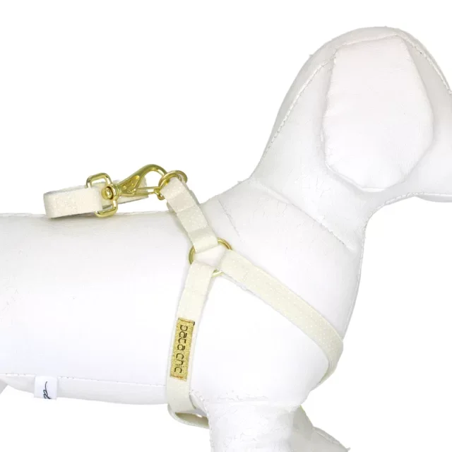 Peitoral com Guia em Seda para Cães - Poá Bege - G