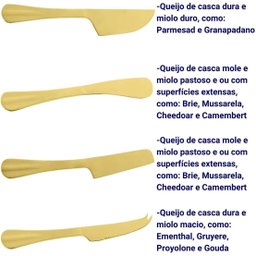 Conjunto 4 Facas para Queijo de Aço Inox Positano Dourada - Lyor - 3