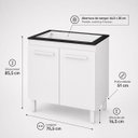 Ver imagem 2 de Balcão 75,5cm para Cooktop 5 Bocas Cor Branco Pés Reguláveis Prateleira 2 Portas