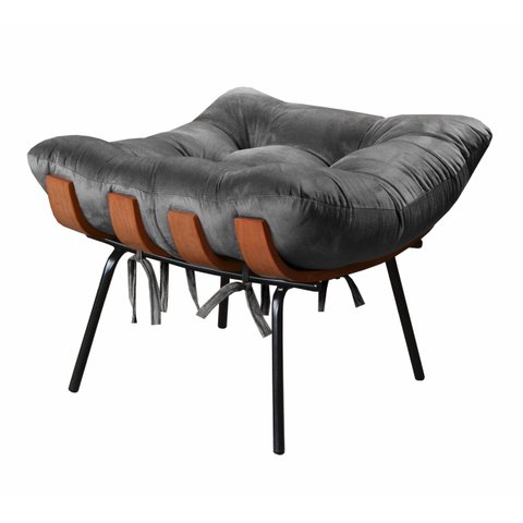 Puff Costela Base Fixa Para Sala De Estar, Quarto - Suede Cinza Grafite