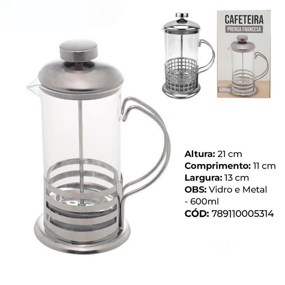 Cafeteira Prensa Francesa Cremeira Vidro e Inox 600ml - 2