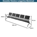 Ver imagem 4 de Longarina Estofada 5 Lugares Montreal Or Design 285 Cm (larg) Aço Cromado com Braços Externos