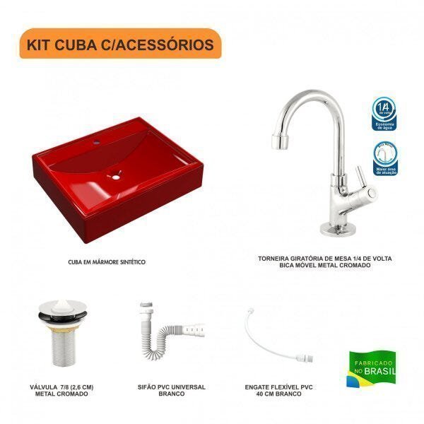 Kit Cuba RT49 com Torneira 1198 Metal e Válvula 1 Polegada e Sifão Pvc e Flexível Compace - 3