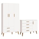 Ver imagem 1 de Jogo de Quarto Infantil Isis Guarda Roupa 3 Portas e Cômoda 1 Porta Branco - Reller Móveis